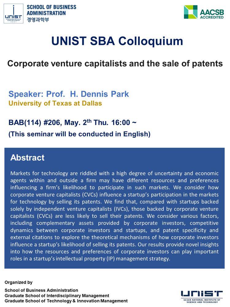 [2024 SBA Colloquium Series] Corporate venture capitalists and the sale of patents