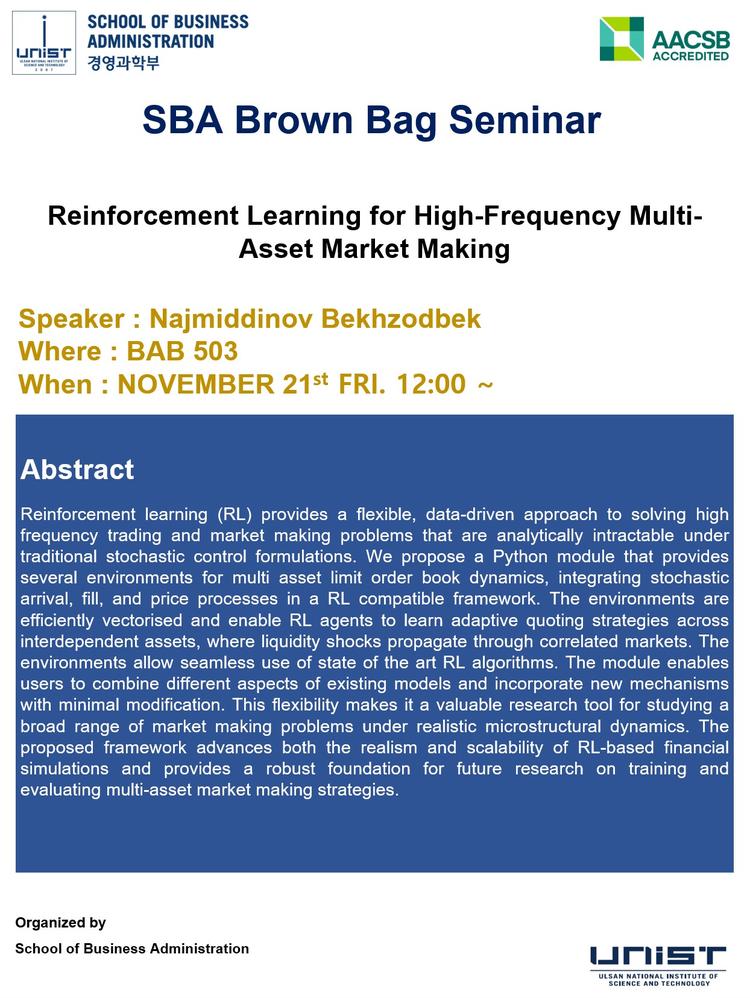 [2025 SBA Brown Bag Seminar] Reinforcement Learning for High-Frequency Multi-Asset Market Making