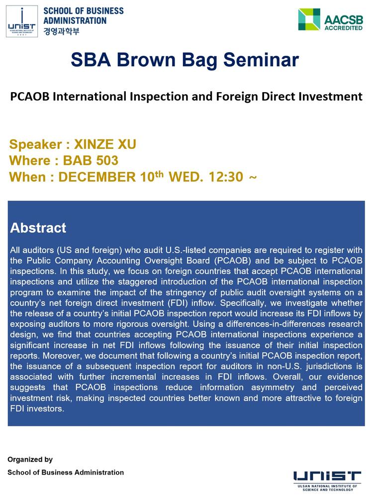[2025 SBA Brown Bag Seminar] PCAOB International Inspection and Foreign Direct Investment