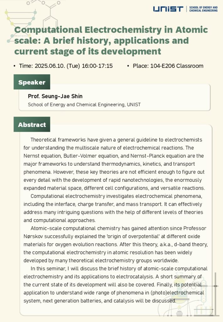 [2025-1 Seminar] Computational Electrochemistry in Atomic scale: A brief history, applications and current stage of its development