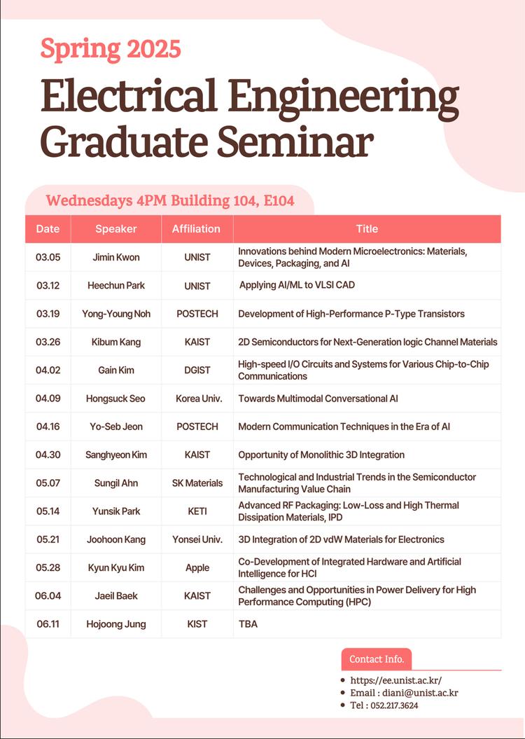 EE Graduate Seminar(Development of high-performance p-type transistors)
