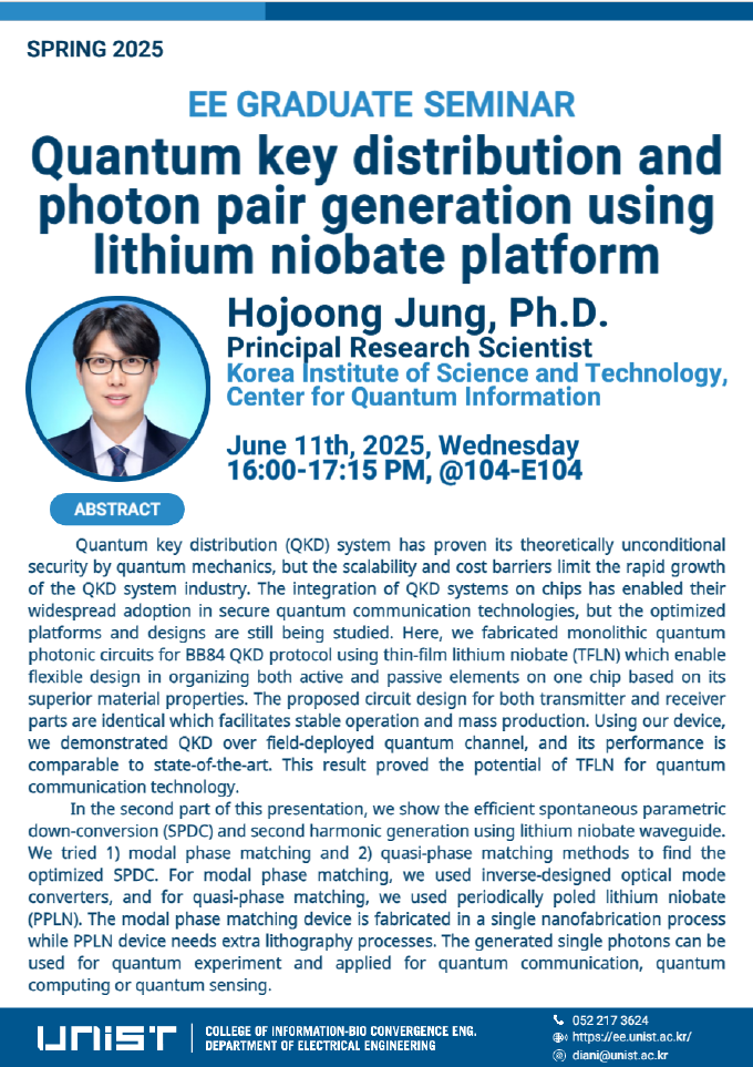 EE Graduate Seminar(Quantum key distribution and photon pair generation using lithium niobate platform)