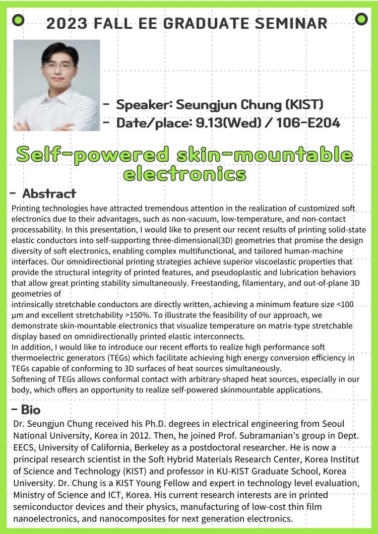 EE Graduate Seminar(Self-powered skin-mountable electronics)