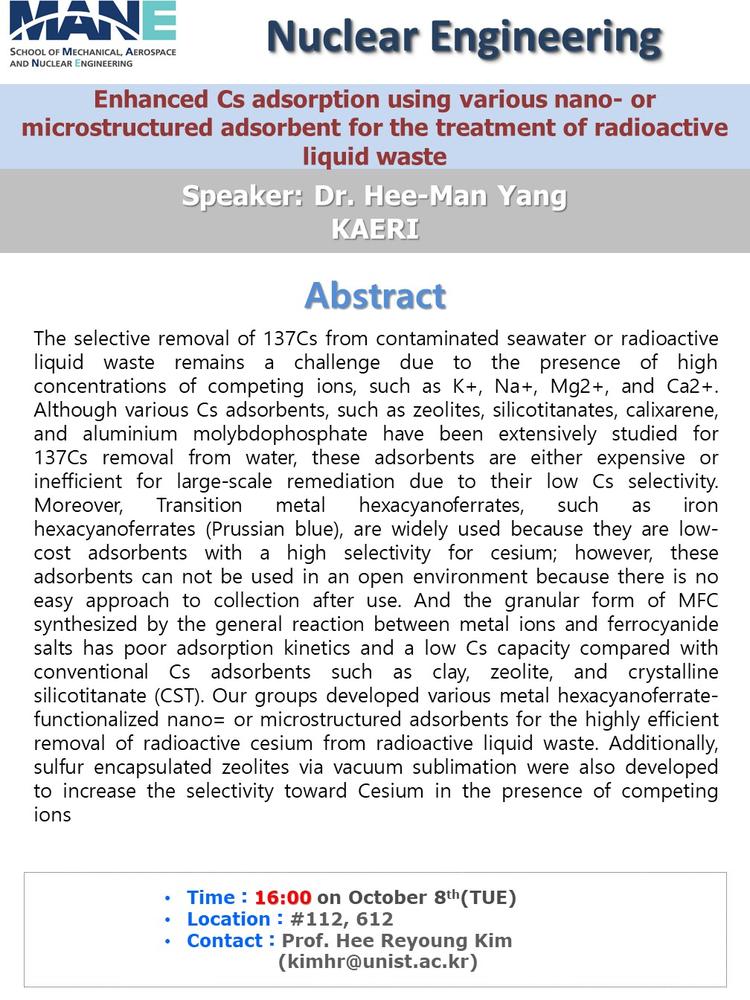 Enhanced Cs adsorption using various nana- or microstructured adsorbent for the treatment of radioactive liquid waste