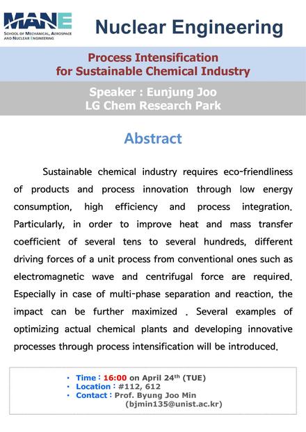 ［NUE］Process Intensification for Sustainable Chemical Industry