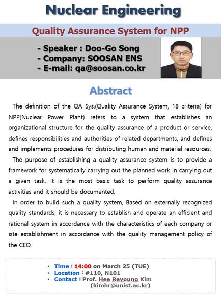 Nuclear Engineering Quality Assurance - Doo Go, SONG(SOOSAN ENS)